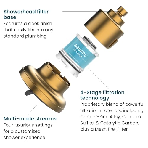 AQUA TRU AquaTru Shower - Advanced Shower Filter Removes Impurities from Hard Water to Support Healthy Skin, Scalp, Hair, Reduce Breakage, and Enhance Your Beauty and Self-Care Routine (Brushed Gold) - Image 3