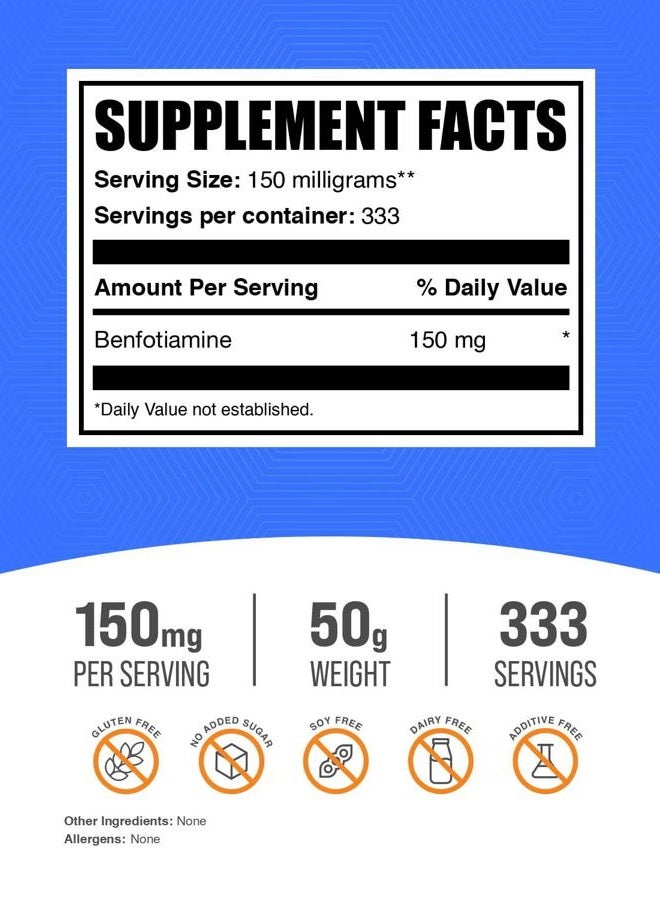 BULKSUPPLEMENTS.COM .com Benfotiamine Powder - Thiamine B1 Supplement, Benfotiamine Supplement - Benfotiamine 150mg, Gluten Free - 150mg per Serving, 50g (1.8 oz) (Pack of 1) - Image 2
