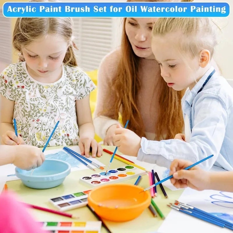 Painting Brushes Set Flat Pointed Head Tip Nylon Hair Paint Brush Acrylic Watercolor Oil Paint Brushes for Artist School Supply - Image 5