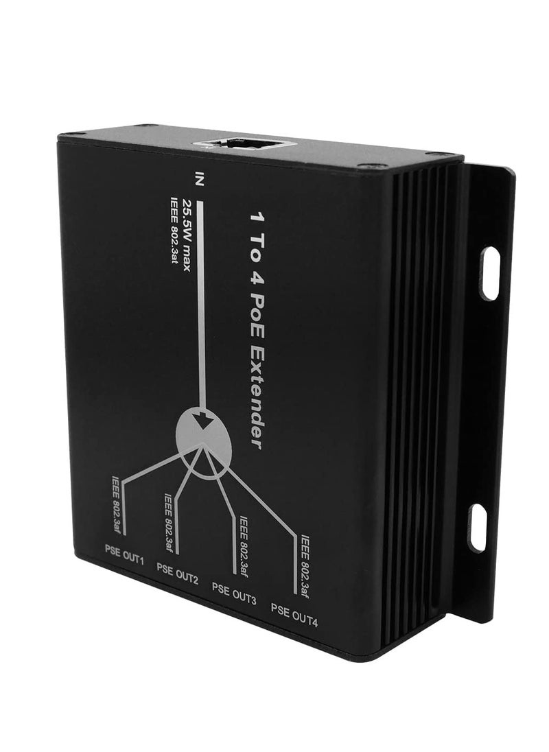 Generic - POE Extender RJ45, 4-Port 10/100M Gigabit, Ethernet Extender Kit, IEEE802.3at (Power-in) to IEEE802.3af (Power-Out)1 in 4 Out POE Repeater Comply with AP,IP Camera,IP Telephone,Cat5/Cat6 - Image 1