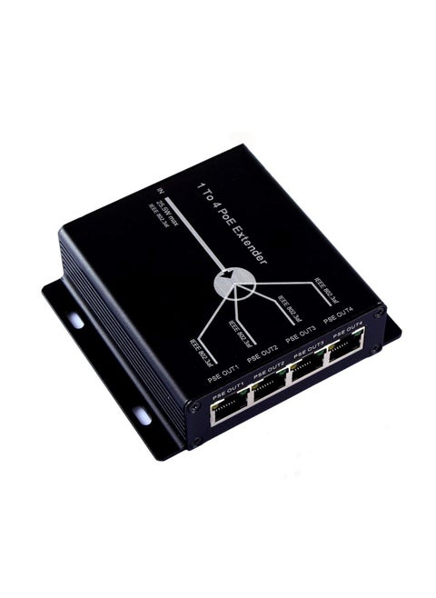 POE Extender RJ45, 4-Port 10/100M Gigabit, Ethernet Extender Kit, IEEE802.3at (Power-in) to IEEE802.3af (Power-Out)1 in 4 Out POE Repeater Comply with AP,IP Camera,IP Telephone,Cat5/Cat6