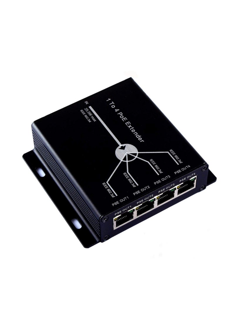 Generic POE Extender RJ45, 4-Port 10/100M Gigabit, Ethernet Extender Kit, IEEE802.3at (Power-in) to IEEE802.3af (Power-Out)1 in 4 Out POE Repeater Comply with AP,IP Camera,IP Telephone,Cat5/Cat6  - Image 1