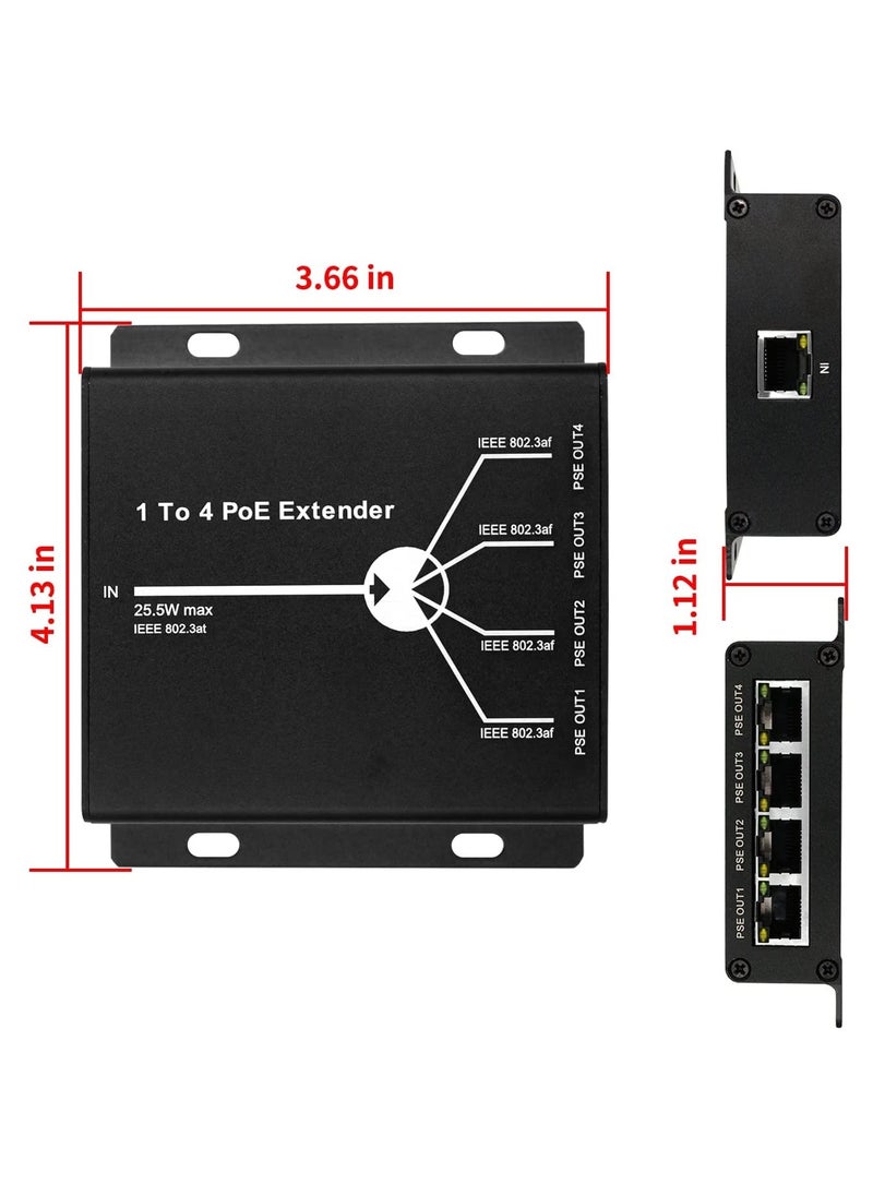 Generic POE Extender RJ45, 4-Port 10/100M Gigabit, Ethernet Extender Kit, IEEE802.3at (Power-in) to IEEE802.3af (Power-Out)1 in 4 Out POE Repeater Comply with AP,IP Camera,IP Telephone,Cat5/Cat6  - Image 3