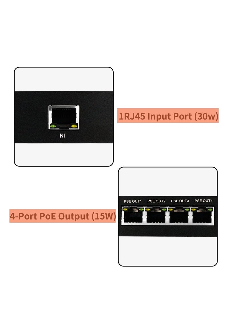 Generic POE Extender RJ45, 4-Port 10/100M Gigabit, Ethernet Extender Kit, IEEE802.3at (Power-in) to IEEE802.3af (Power-Out)1 in 4 Out POE Repeater Comply with AP,IP Camera,IP Telephone,Cat5/Cat6  - Image 5