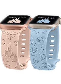 Cartoon Engraved Band, 2 Pack Compatible with Apple Watch Ultra Straps, Soft Silicone Breathable Replacement Strap for Women, iWatch Series 8 7 6 5 4 3 2 1 SE, 44mm 42mm 45mm 49mm
