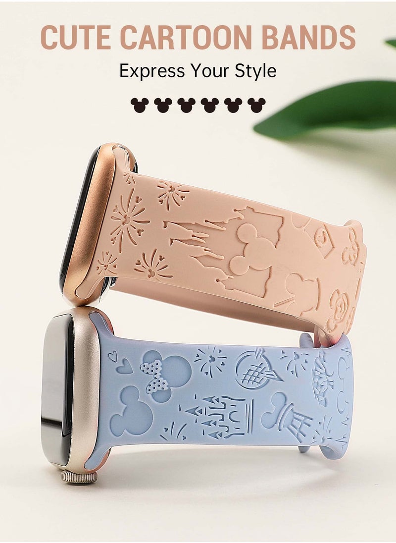 Excefore - Cartoon Engraved Band, 2 Pack Compatible with Apple Watch Ultra Straps, Soft Silicone Breathable Replacement Strap for Women, iWatch Series 8 7 6 5 4 3 2 1 SE, 44mm 42mm 45mm 49mm - Image 1