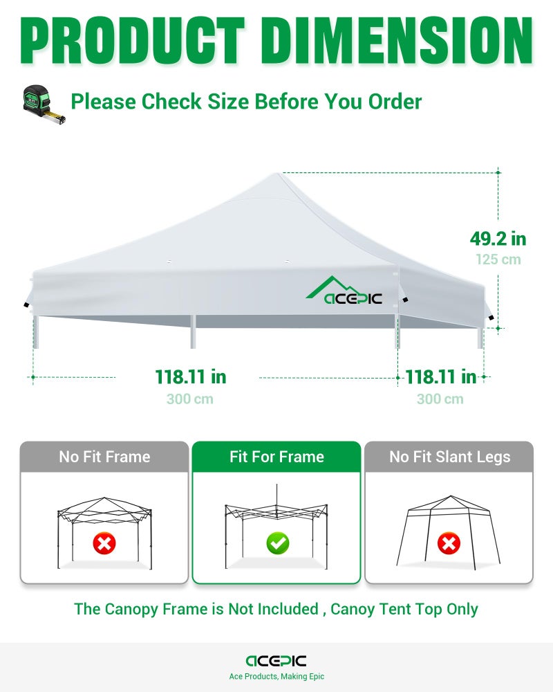Acepic Heavy Duty 10x10 Canopy Replacement Top Cover with 8 Large Drainage Holes, Waterproof PU and 99% UV Resistant Fabric for Outdoor Events, Art Exhibition (Tent Top Only, Excluding Frame, White) - Image 2