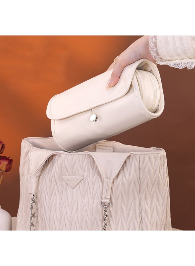 كيس منظم ماكياج السفر المحمول ، كيس جلد PU Roll-Up حالة مستحضرات التجميل ، حامل المرحاض السفر القابل للطي مقاوم للماء مع جيوب المقصورات الواضحة للفرشات وأحمر الشفاه ومستحضرات المرحاض وأدوات الماكياج - Image 5