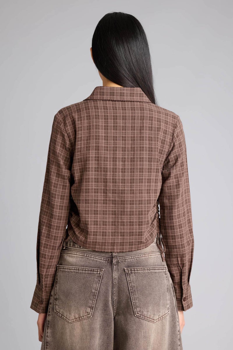 ديفاكتو قميص كاروهات كم طويل من مزيج الكتان سليم فيت - Image 5