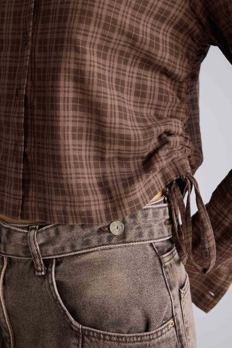 ديفاكتو قميص كاروهات كم طويل من مزيج الكتان سليم فيت - Image 4