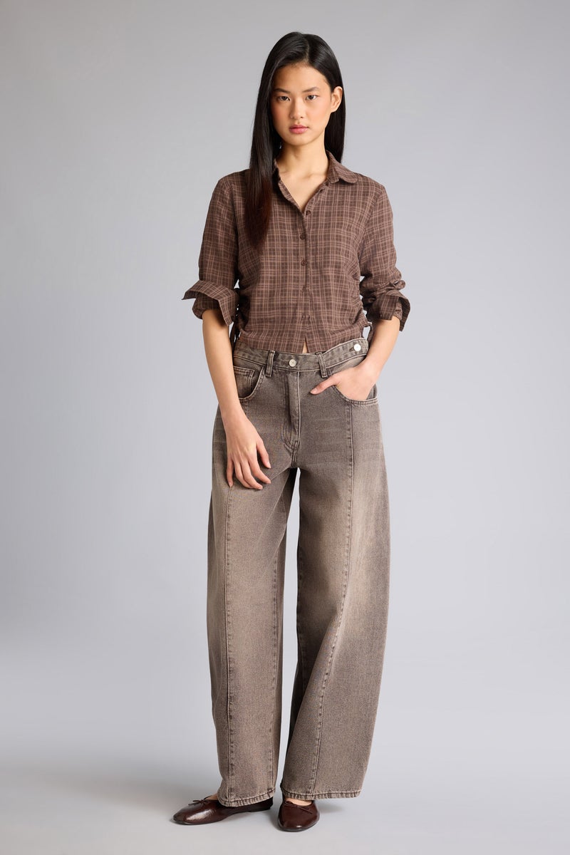 ديفاكتو قميص كاروهات كم طويل من مزيج الكتان سليم فيت - Image 2