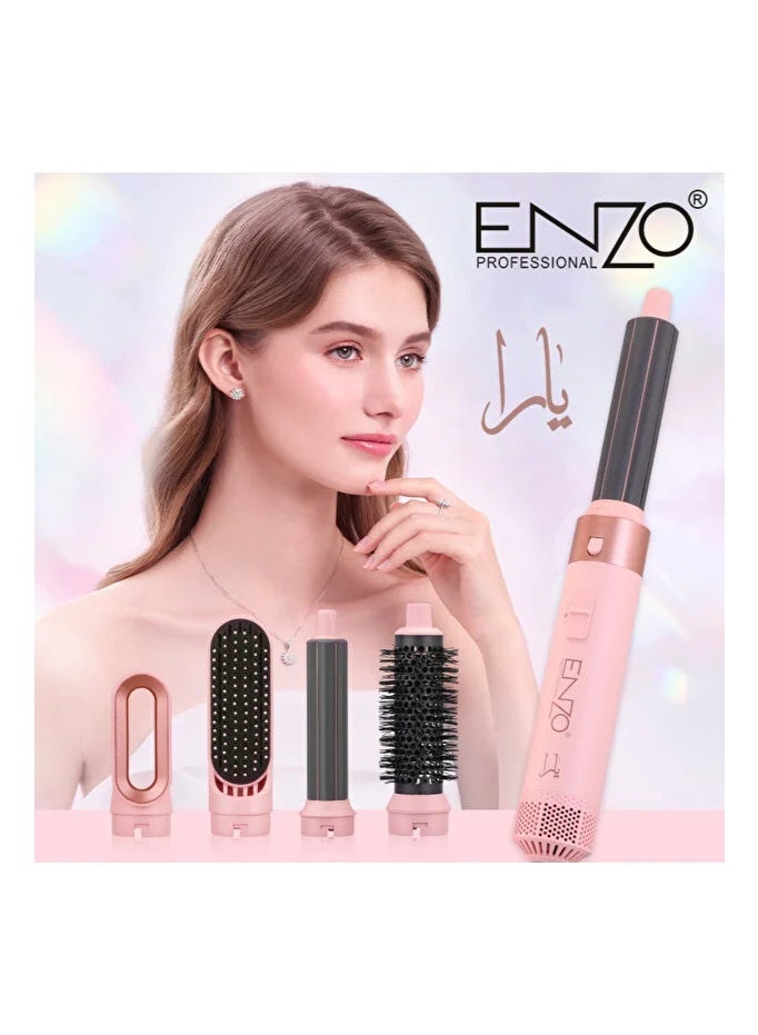 ENZO Professional مجفف شعر إنزو بروفيشينال EN-4140 6 في 1 – مجفف شعر بالهواء الساخن، مكواة ومجفف شعر دائري – فرشاة مجفف شعر متعددة الوظائف بتقنية الأيونات – النسخة الدولية - Image 1