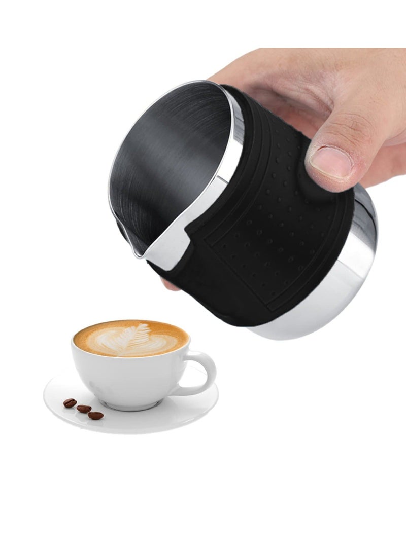 Y&D Small Milk Frother Jug, Handleless Pitcher, Stainless Steel Creamer Non-Stick Teflon Frothing 12oz Home Kitchen Cup, for Making Latte Art, Cappuccino(Black) - Image 3