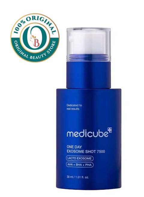 سيروم الوجه زيرو اكسوسوم شوت 7500 جزء في المليون من ميديكوب، سيروم سائل معزز للبشرة| اكسوسوم بأحماض AHA+BHA+PHA| لعلاج بالمسام وخلايا الجلد الميتة وملمس البشرة| العناية بالبشرة الكورية، 30 مل