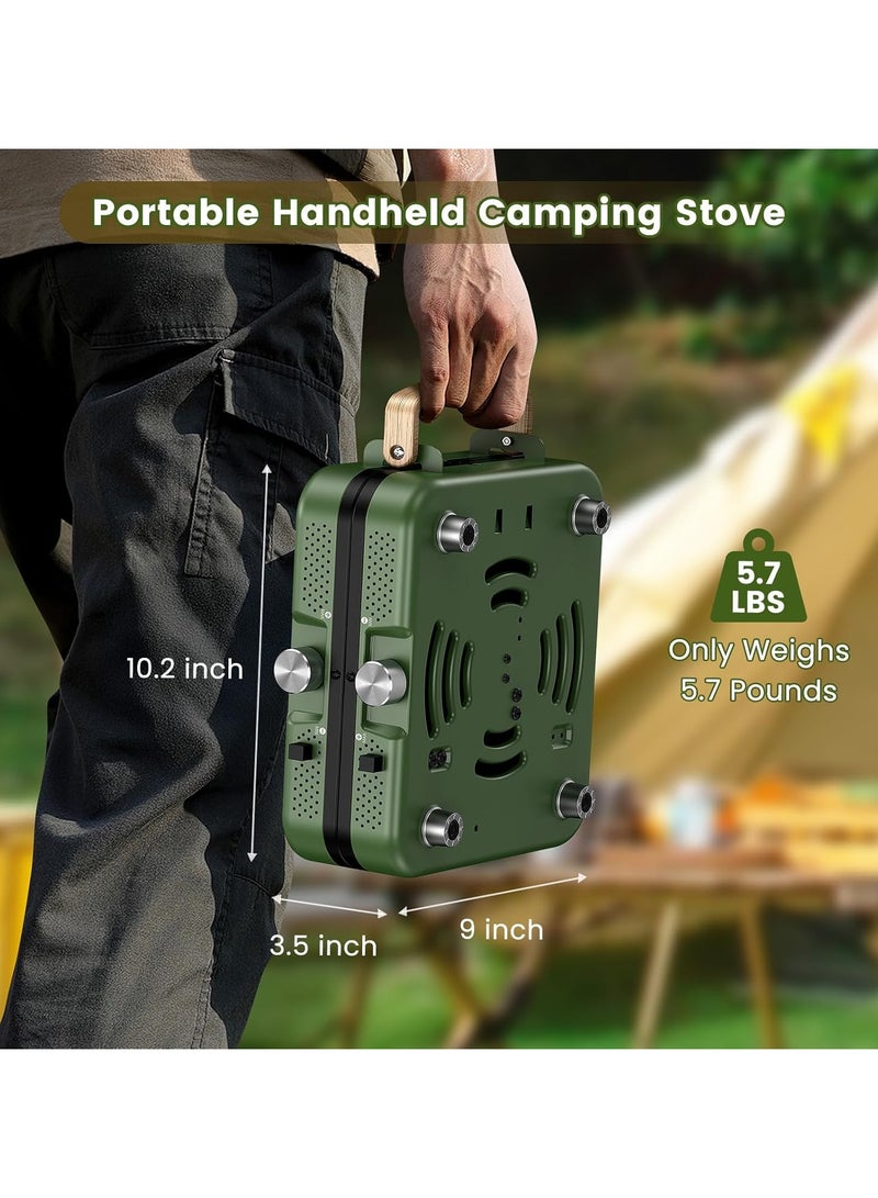 2Burner Foldable Camping Stove with Griddle (Textured & Smooth) and Carrying Bag, Portable Propane Camp Stove with 2 Adjustable Burners & Piezo Ignition, for Camping Tailgating Essentials Gear(Green)