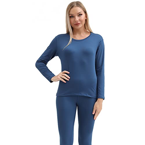 PISIQI Thermal Underwear Women Ultra-Soft Long Johns Set Base Layer Skiing Winter Warm Top & Bottom (L, Blue) - Image 4