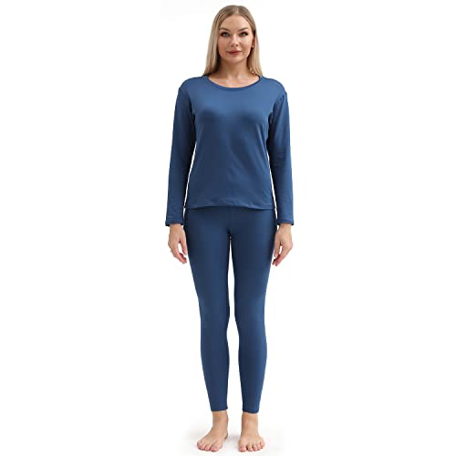 PISIQI Thermal Underwear Women Ultra-Soft Long Johns Set Base Layer Skiing Winter Warm Top & Bottom (L, Blue) - Image 1