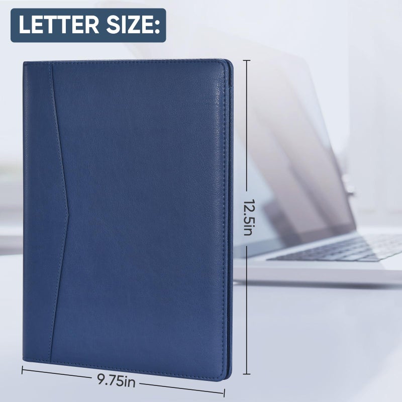 Pacific Mailer Padfolio Portfolio Leather Binder, Interview Legal Document Organizer, Business Card Holder Included Letter Sized Writing Pad [Blue, Piano Noir Faux Leather Matte Finish] - Image 2