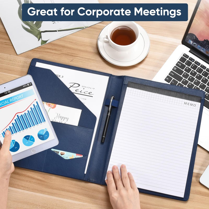 Pacific Mailer Padfolio Portfolio Leather Binder, Interview Legal Document Organizer, Business Card Holder Included Letter Sized Writing Pad [Blue, Piano Noir Faux Leather Matte Finish] - Image 5