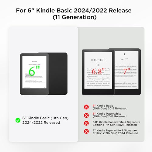 SESENSE Detachable Magnetic Case for 6'' Kindle 2024 and 2022 (11 Generation), Slim PU Shell Cover Case with Auto Wake/Sleep, Black - Image 2