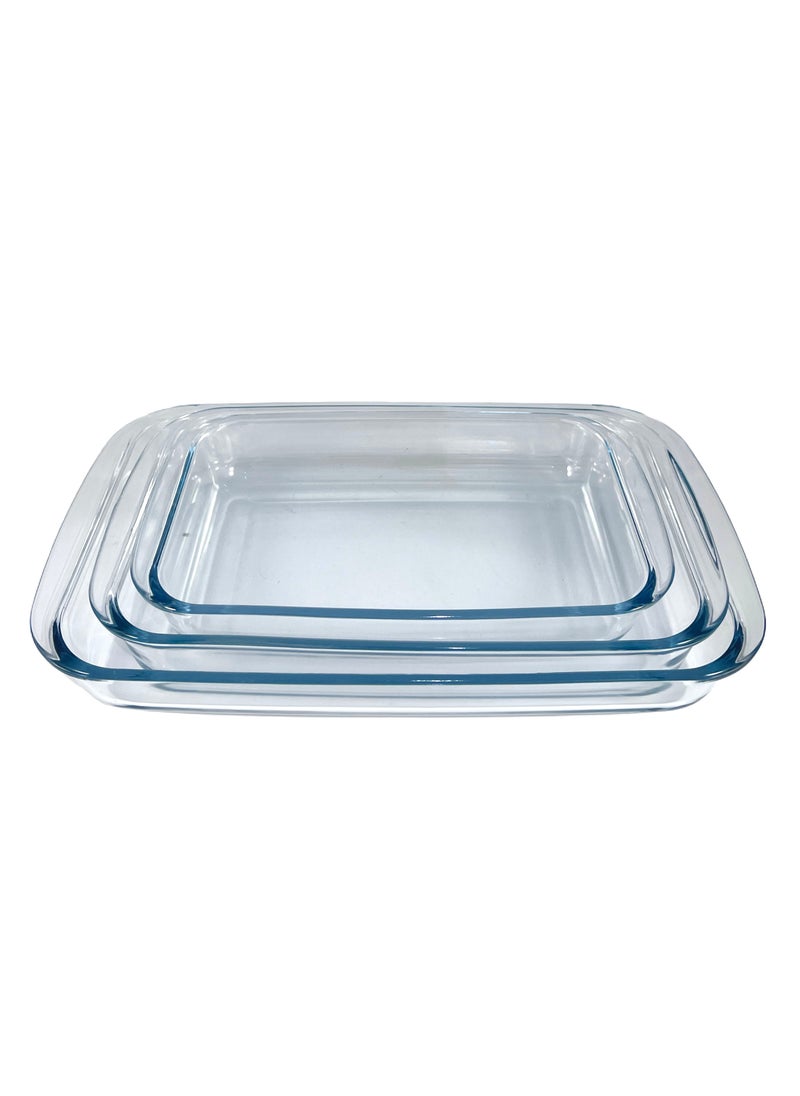 Homemaker 3 Pieces Rectangular Glass Baking Dish Set 2.9 Lt + 2.2 Lt + 1.6 Lt Capacity - Clear  - Image 2