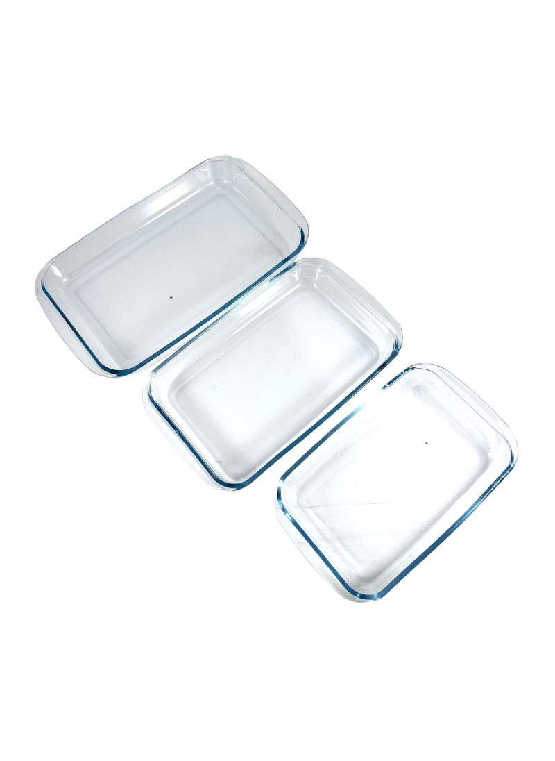 Homemaker 3 Pieces Rectangular Glass Baking Dish Set 2.9 Lt + 2.2 Lt + 1.6 Lt Capacity - Clear  - Image 3