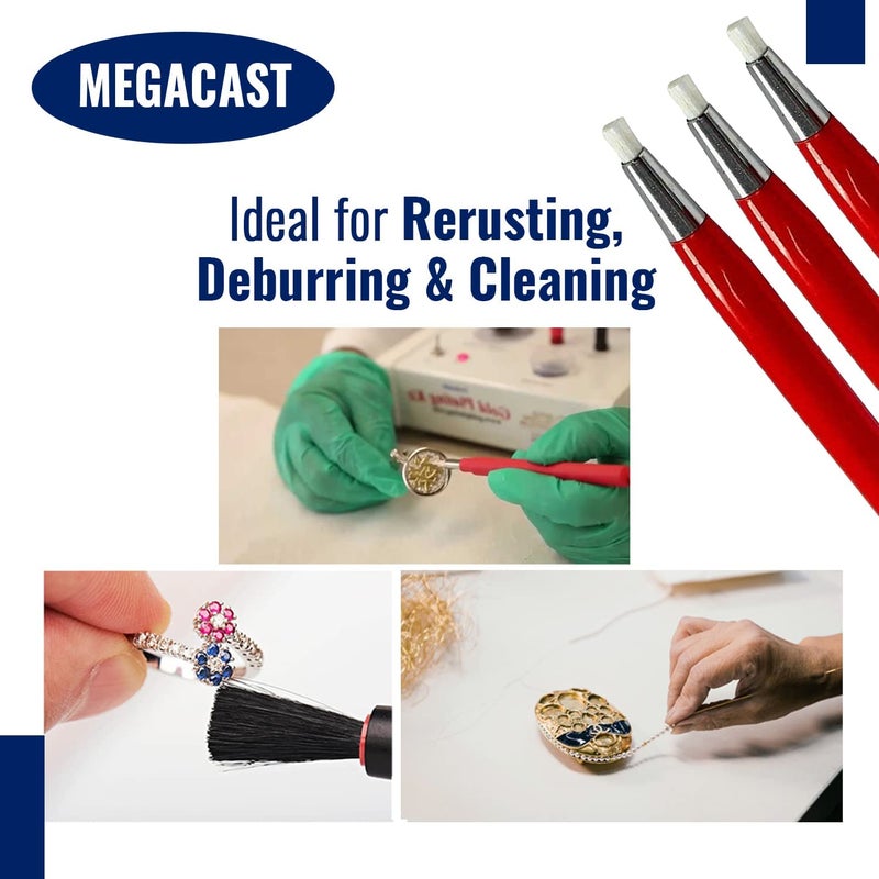 MegaCast قلم فرشاة خدش من ميغاكاست من الألياف الزجاجية - عبوة 3 - لتنظيف المجوهرات والساعات والعملات، التطبيقات الإلكترونية، إزالة الصدأ والتآكل - Image 4