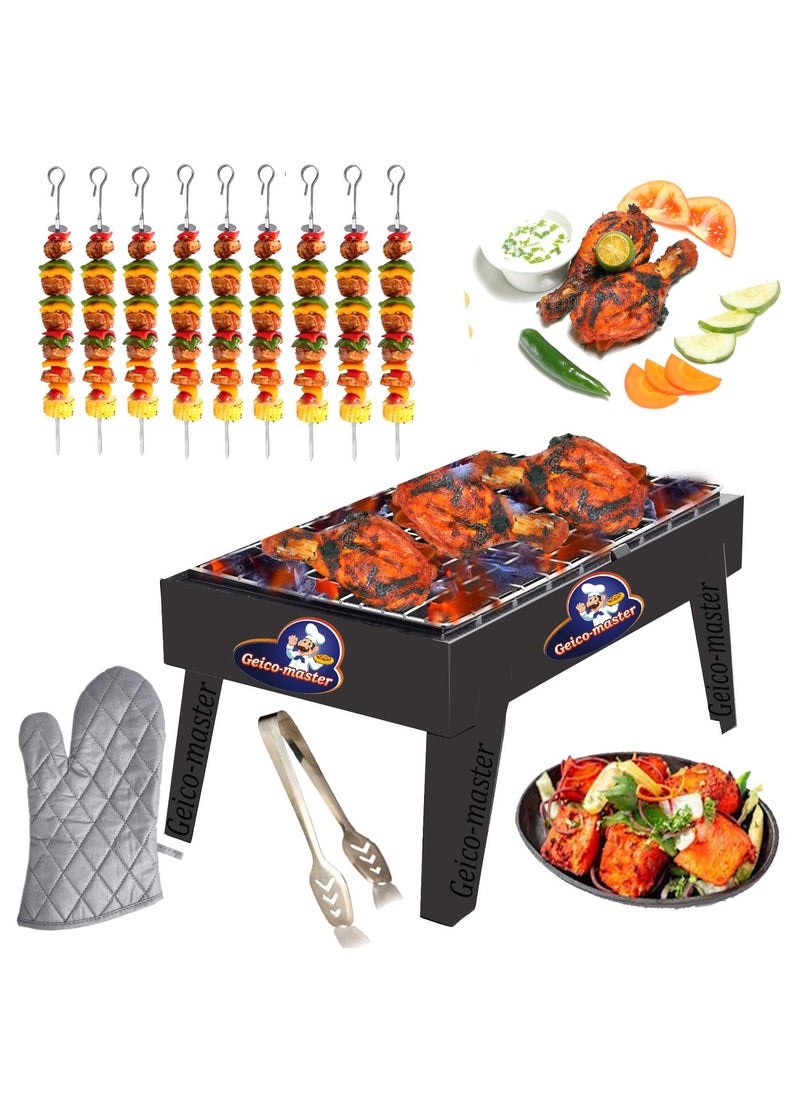 Geico-master Geicomaster Folding Portable Outdoor Charcoal BBQ Grill Oven Black Carbon Steel Black  - Image 2