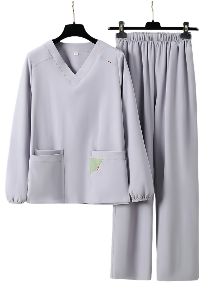 SKT Shiketro Men's 2 Pieces Breathable Long Sleeve Elastic Medical Scrub for Doctors Nurses  - Image 1
