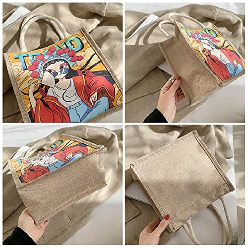 wolpin Jute Lunch Bags for Office Women Zip Closure, Men, Kids Travel Box/Tiffin/Storage Bag, College & School (Trend, Blue) - Image 3