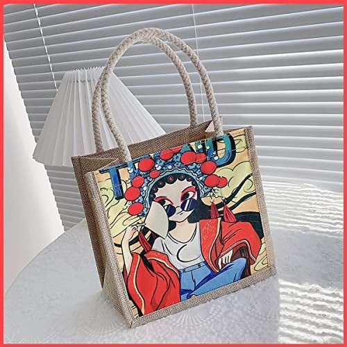 wolpin Jute Lunch Bags for Office Women Zip Closure, Men, Kids Travel Box/Tiffin/Storage Bag, College & School (Trend, Blue) - Image 1