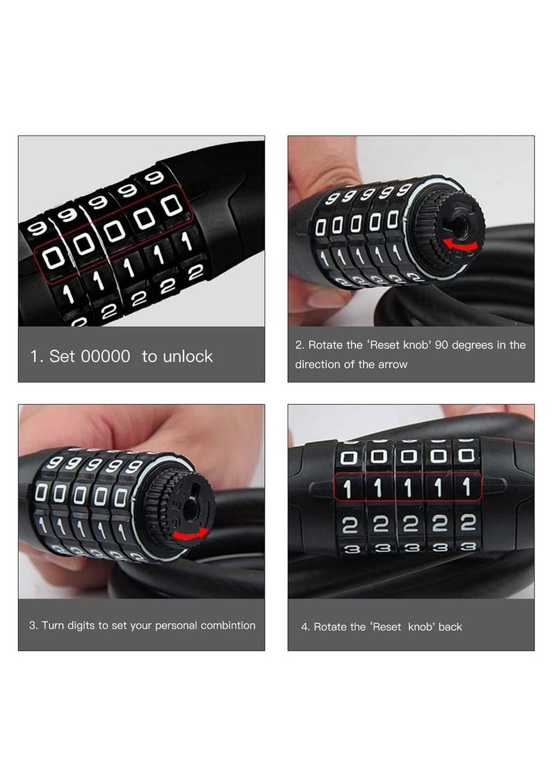 SYOSI Bike Lock Security Anti Theft Bicycle Chain Lock Open with Password High Security Digit Resettable Combination Coiling Cable Lock Best for Bicycle  - Image 5