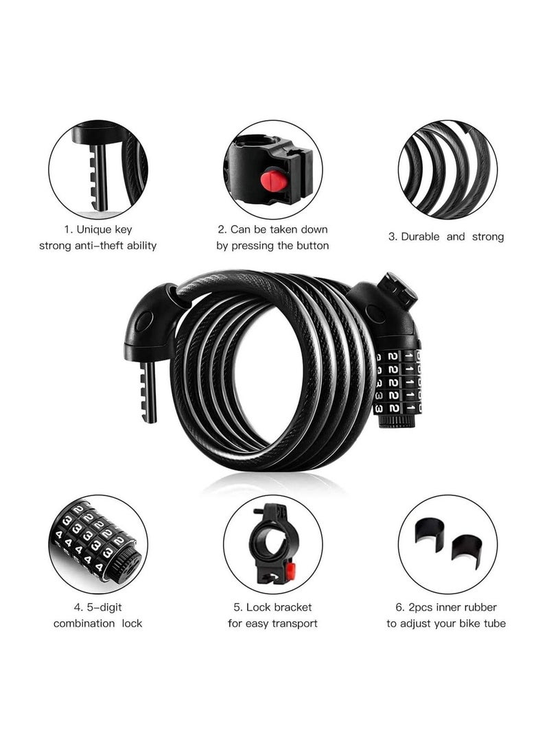SYOSI - Bike Lock Security Anti Theft Bicycle Chain Lock Open with Password High Security Digit Resettable Combination Coiling Cable Lock Best for Bicycle - Image 1