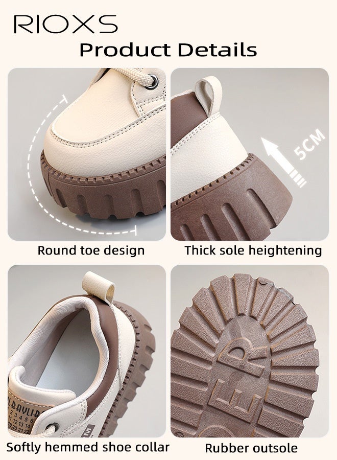 ريوكس حذاء رياضي نسائي بقاعدة سميكة، حذاء رياضي خفيف بقاعدة سميكة 5 سم، حذاء تنس مريح وقابل للتهوية برباط وباطن سميك، حذاء نسائي عصري وأنيق، حذاء غير قابل للانزلاق للمشي، مناسب للمواعيد الغرامية/العمل/الإجازة/الارتداء اليومي - Image 3