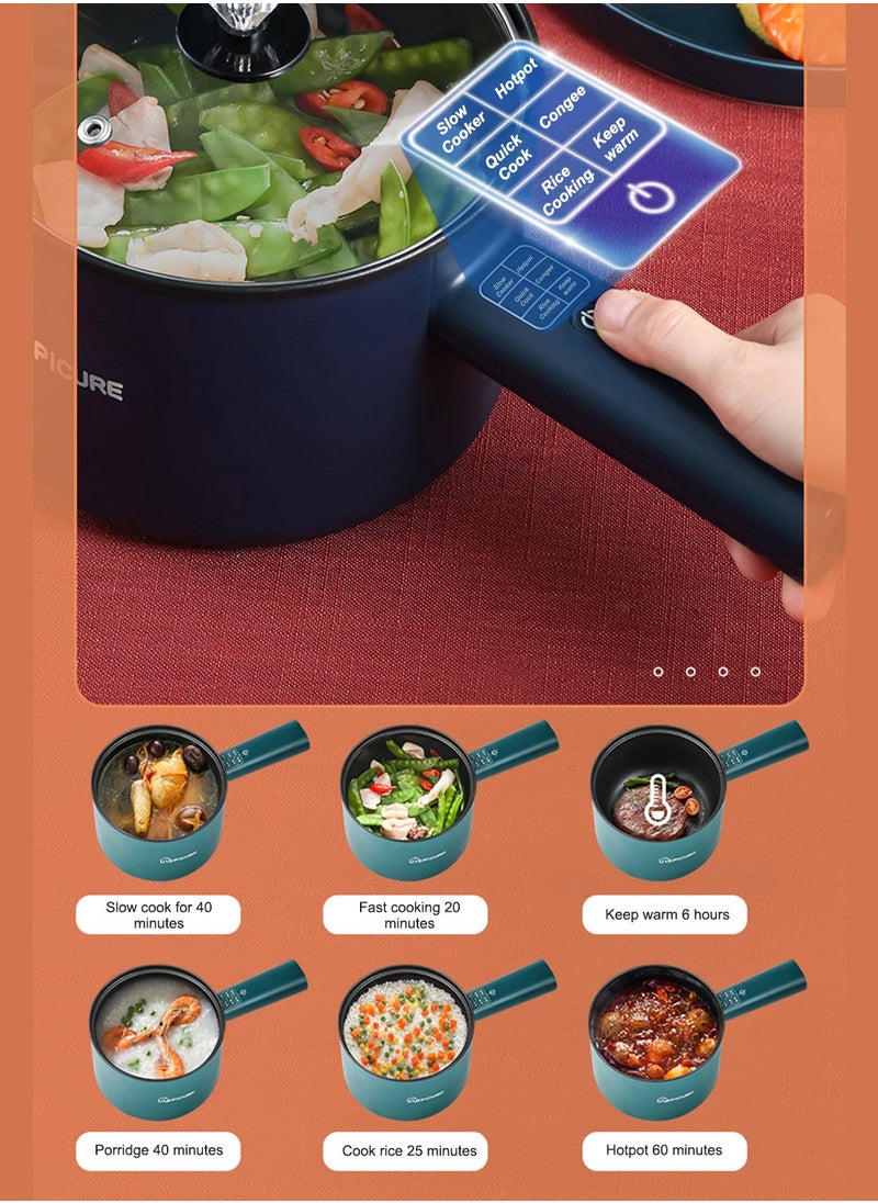MIXDE 1.8L Electric Hot Pot with Steamer & Temperature Control-Non-Stick Electric Cooker Shabu Shabu,Electric Skillet,Frying Pan,Electric Saucepan,for Noodles,Egg, Steak,Sauté,Steam,Oatmeal and Soup  - Image 4