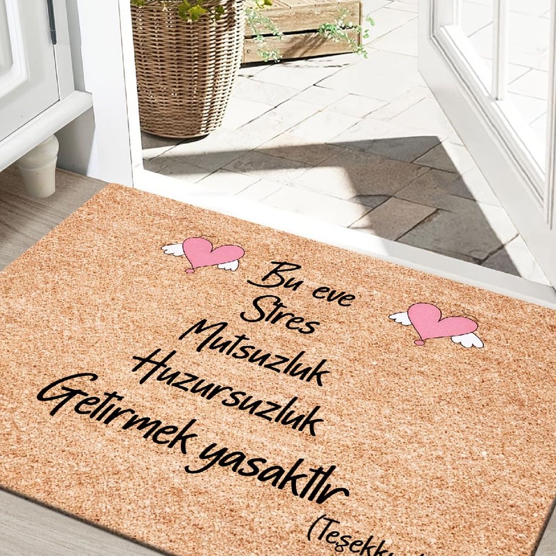Decorative Doormat 80x120cm 31.5x47.24 Inch Flannel Thick Sponge Welcome Mat with Heart Wings Warm Text Print Non Slip Floor Mat Machine Washable Absorbent Bath Mat for Living Room Bedroom Bathroom Kitchen Home Room Decor - Image 1