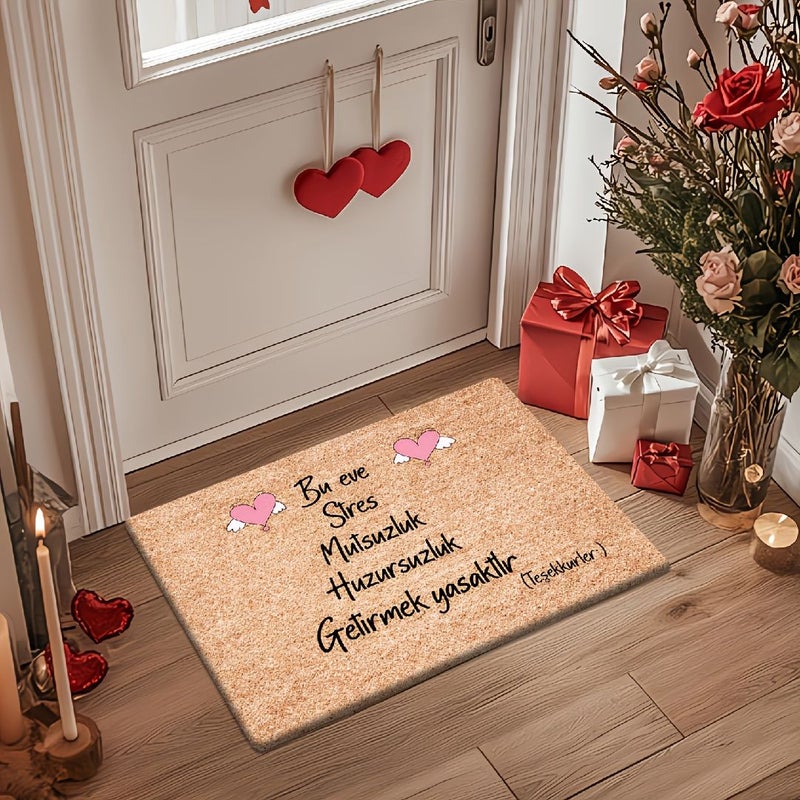 Decorative Doormat 80x120cm 31.5x47.24 Inch Flannel Thick Sponge Welcome Mat with Heart Wings Warm Text Print Non Slip Floor Mat Machine Washable Absorbent Bath Mat for Living Room Bedroom Bathroom Kitchen Home Room Decor - Image 3