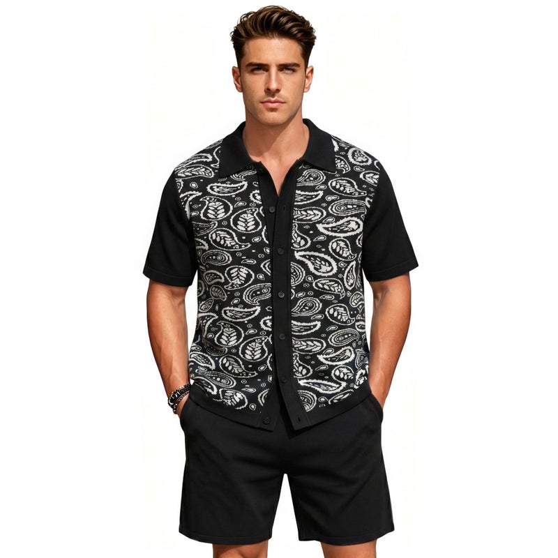 Men's Casual Knit Polo Shirt and Shorts Set - Image 5