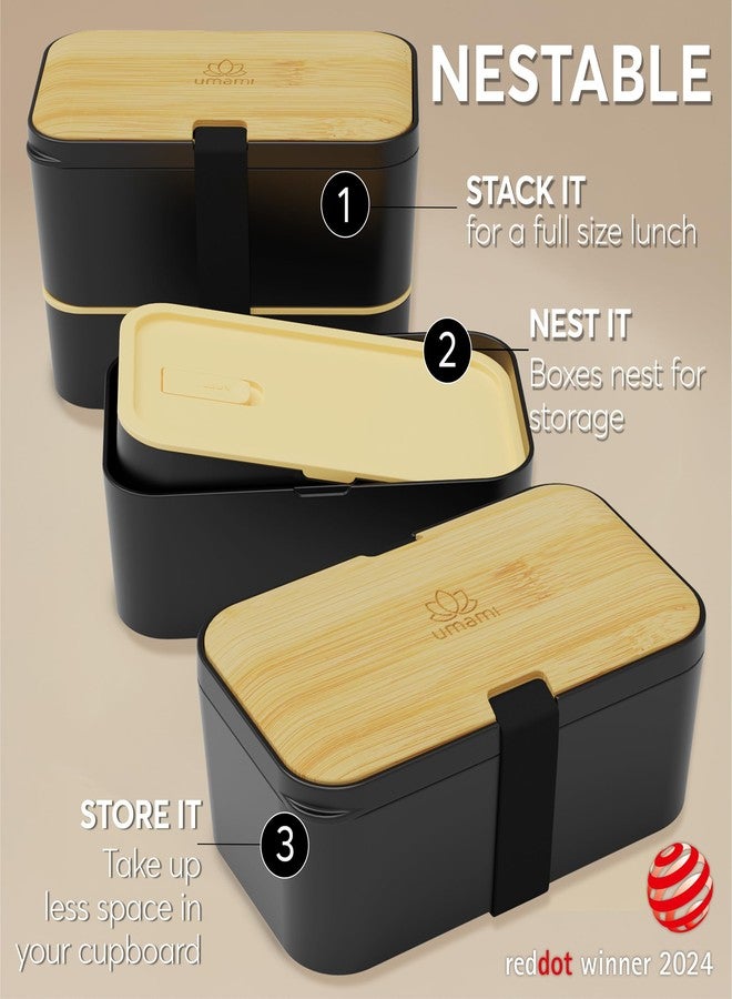 Umami Bento Box All-in-1 w/ 4 Utensils, 100% Leakproof, Dishwasher & Microwave Safe Lunch Containers for Adults w/ 4 Compartments, Black & Tan, 50 oz - Image 4