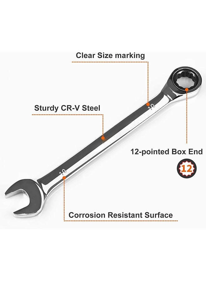 10mm Ratchet Wrench, Ratcheting Combination Wrench Metric 10mm Wrench, Industrial Grade Gear Spanner with 12-Point Design, 72-Tooth Ratchet, Chrome Vanadium Steel - Image 2