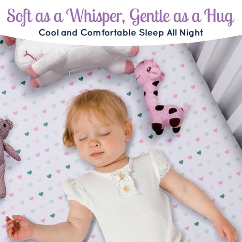 GrowWILD GROW WILD Crib Sheets 3 Pack - Soft & Stretchy Jersey Cotton Fitted Baby Crib Sheets for Girls, Cute Toddler Bed Sheets for Baby Girl (Hearts & Flowers) - Image 5