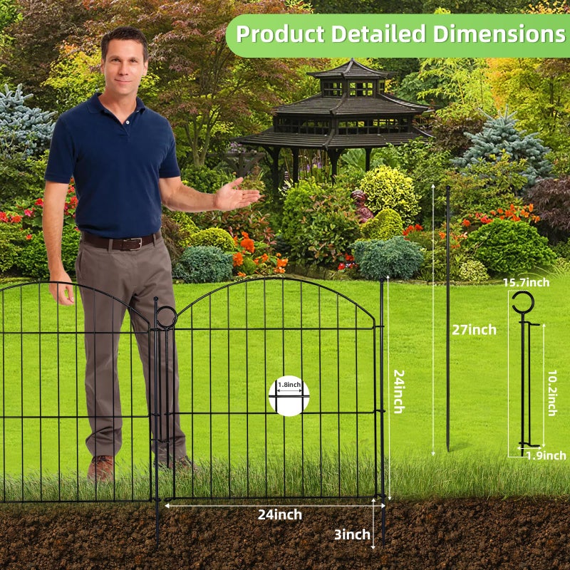 Thrivinest Decorative Garden Fence 24in (H) x10ft (L), 5 Pack No Dig Fence Animal Barrier for Dog with Lock, Arched Flower Bed Edging, Wire Border Panel Fencing for Yard Patio Outdoor Decor - Image 2