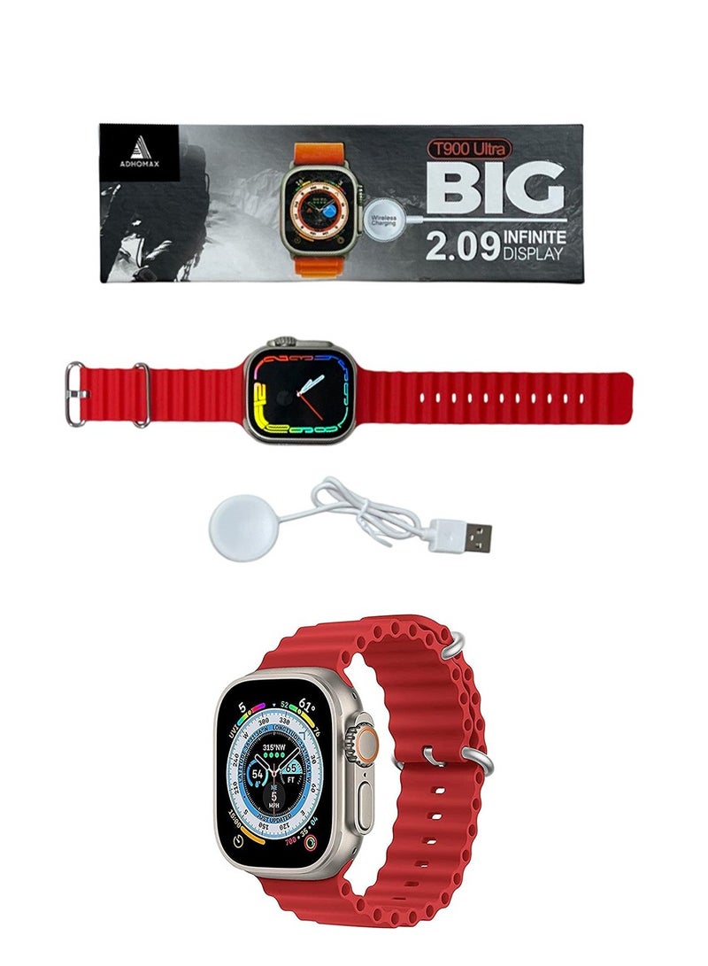 adhomax New T900 Ultra Smart Watch, Elegant Design 2.09", Infinite Display, NFC, Fitness Tracker, Heart Rate, Oxygen Monitor, Calls, Wireless Charging, Works With IOS and android for men, women - Image 1