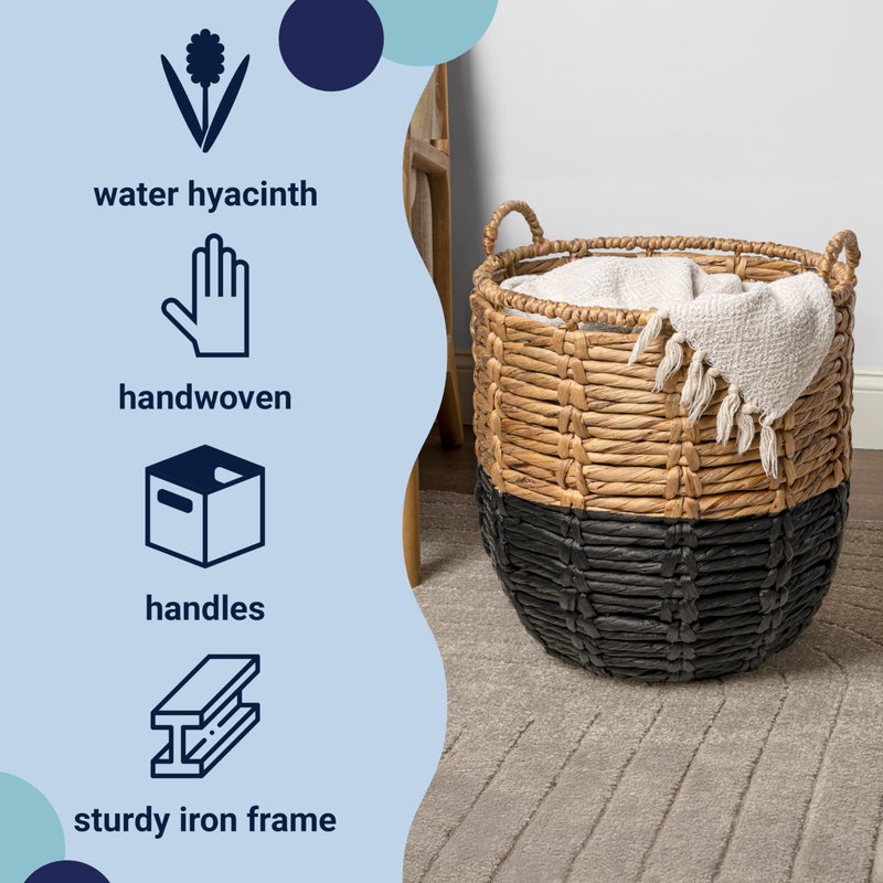 happimess BSK1003D Laurel 19.49" Bohemian Handwoven Abaca Hamper Basket with Handles, Seagrass Container for Decoration in Bedroom, Living Room, Laundry Room, Entryway, Natural, Natural/Black - Image 3