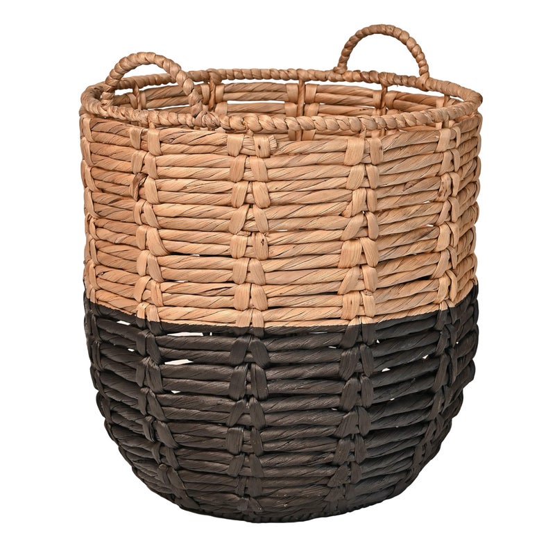 happimess BSK1003D Laurel 19.49" Bohemian Handwoven Abaca Hamper Basket with Handles, Seagrass Container for Decoration in Bedroom, Living Room, Laundry Room, Entryway, Natural, Natural/Black - Image 1