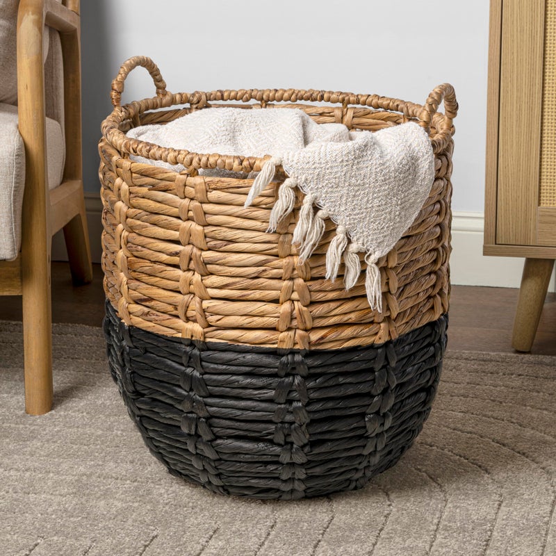 happimess BSK1003D Laurel 19.49" Bohemian Handwoven Abaca Hamper Basket with Handles, Seagrass Container for Decoration in Bedroom, Living Room, Laundry Room, Entryway, Natural, Natural/Black - Image 2