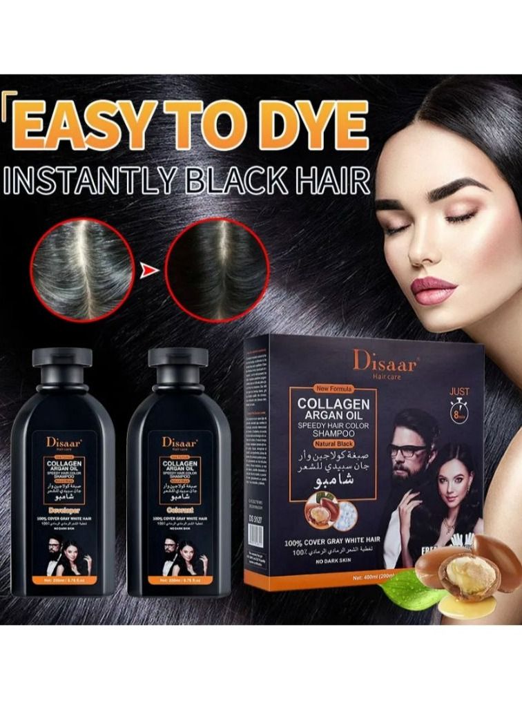 Disaar COLLAGEN ARGAN OIL SPEEDY HAIR COLOR SHAMPOO (Natural Black) 400ml - Image 1