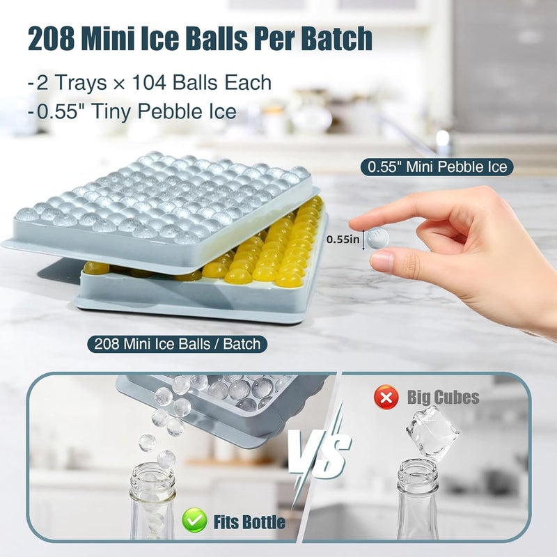 WIBIMEN Mini Ice Cube Trays, 0.55” Tiny Pebble Ice for Iced Coffee & Cocktails, Fast Chill, Easy Twist Release, Stackable with Lid & Storage Bin (2 Pack, Blue) - Image 4
