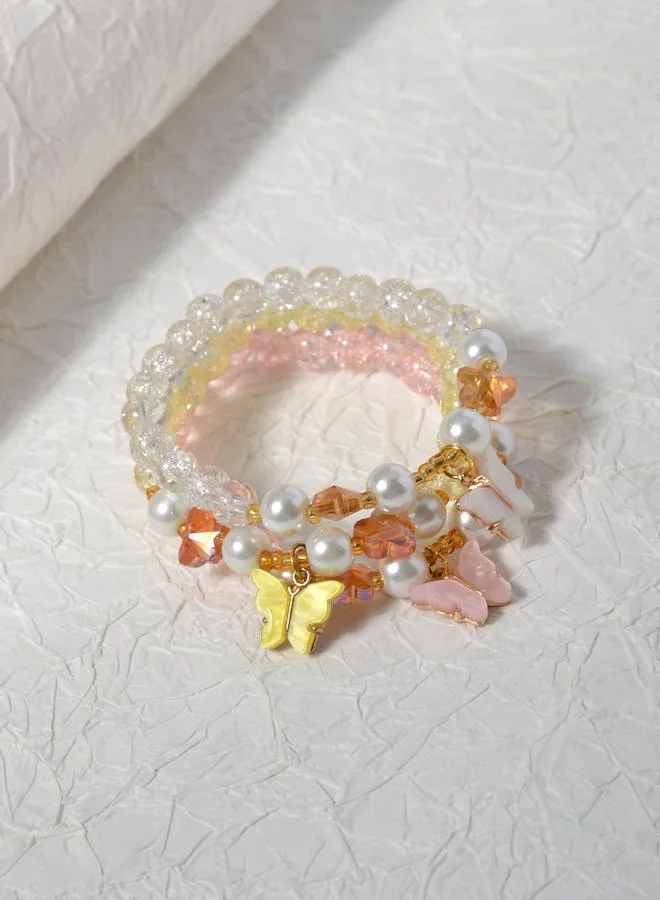 Take Two  Pack of 3 - Multi-Color Butterfly Charm Beaded Bracelet for Women | Best Price UAE