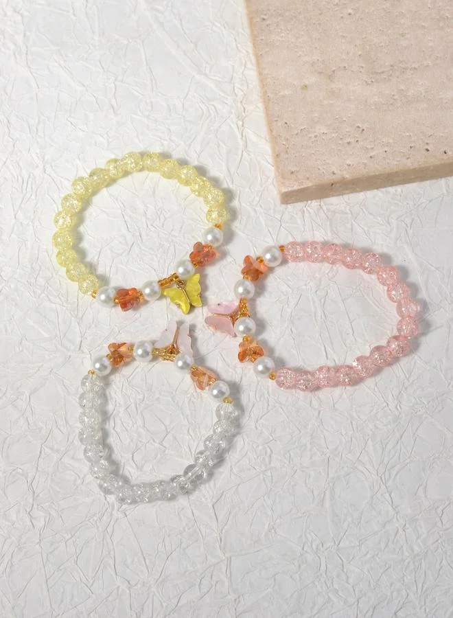 Take Two  Pack of 3 - Multi-Color Butterfly Charm Beaded Bracelet for Women | Best Price UAE